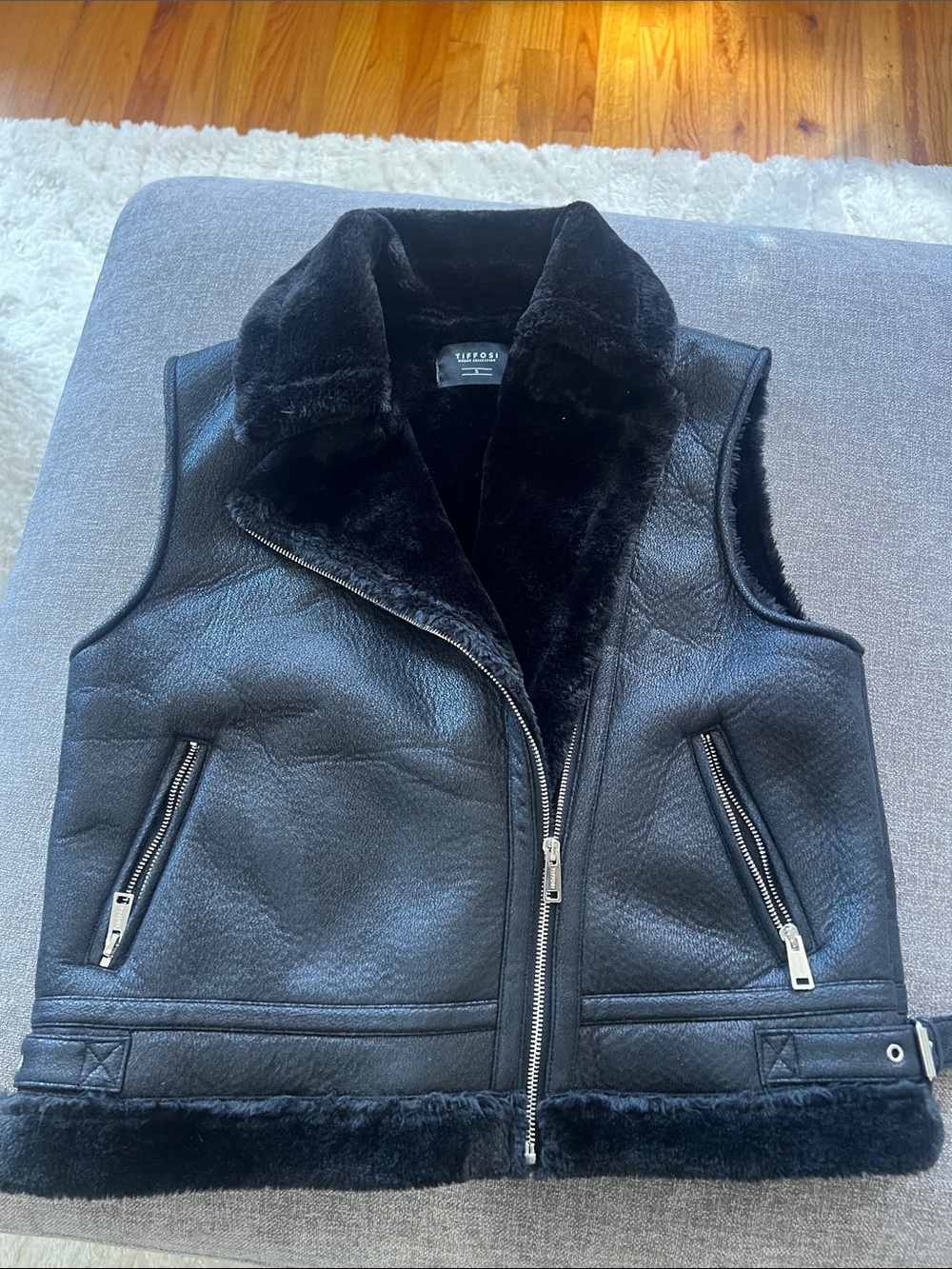 Black Shearling-Lined Moto Vest - women